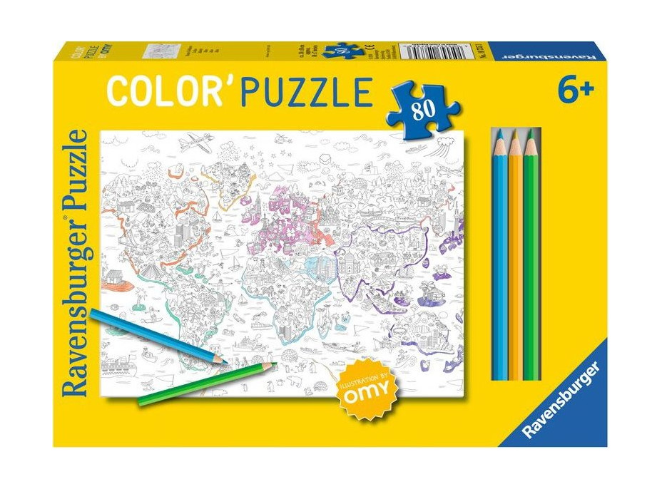 RAVENSBURGER Color' puzzle Atlas 80 dílků s pastelkami
