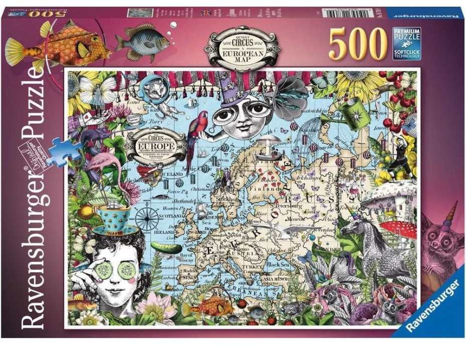 RAVENSBURGER Puzzle Quirky Circus: Mapa Evropy 500 dílků