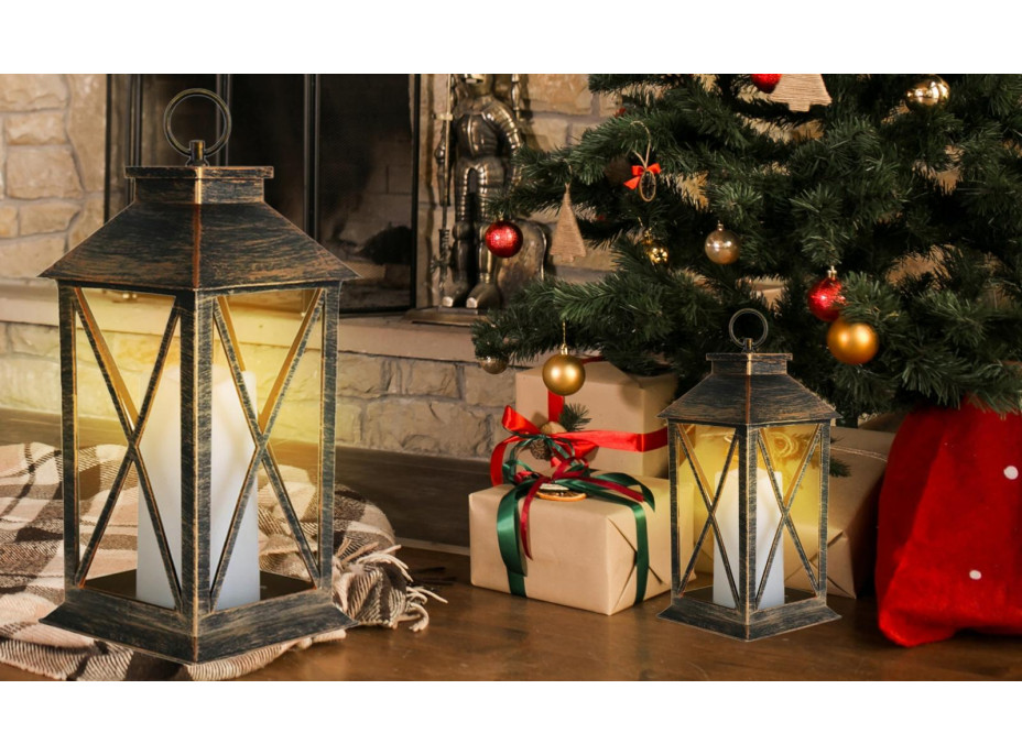 Dekorační LED lucerna se svíčkou - 27 cm - plastová - 3x AAA