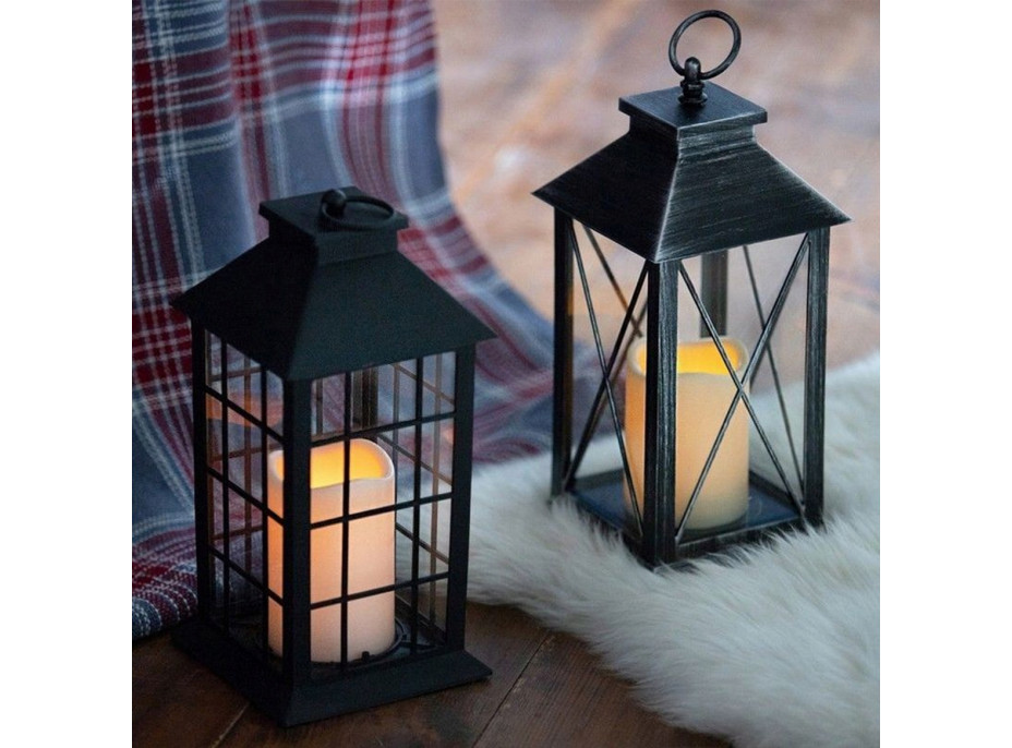 Dekorační LED lucerna se svíčkou - 27 cm - plastová - 3x AAA