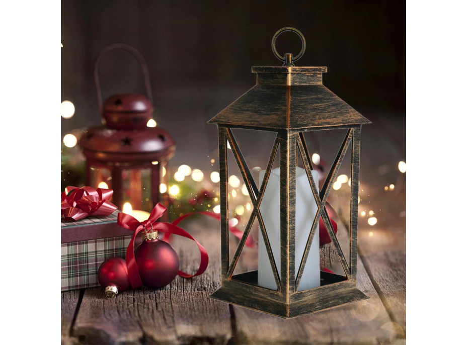Dekorační LED lucerna se svíčkou - 27 cm - plastová - 3x AAA