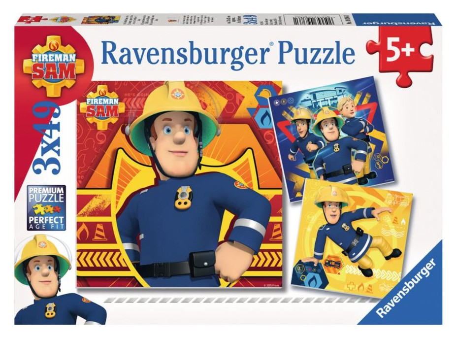 RAVENSBURGER Puzzle Požárník Sam v nebezpečí 3x49 dílků