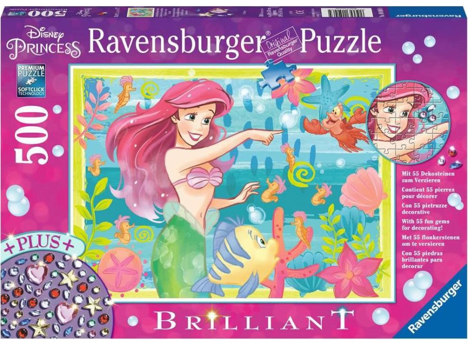 RAVENSBURGER Puzzle s drahokamy Arielin podmořský ráj 500 dílků