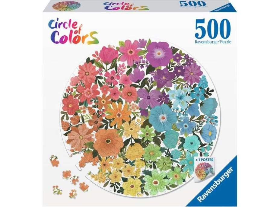 RAVENSBURGER Kulaté puzzle Kruh barev: Květiny 500 dílků