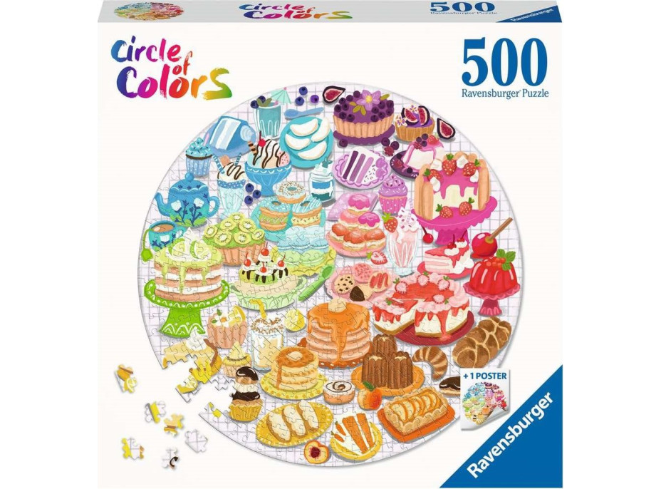 RAVENSBURGER Kulaté puzzle Kruh barev: Barevné dezerty 500 dílků