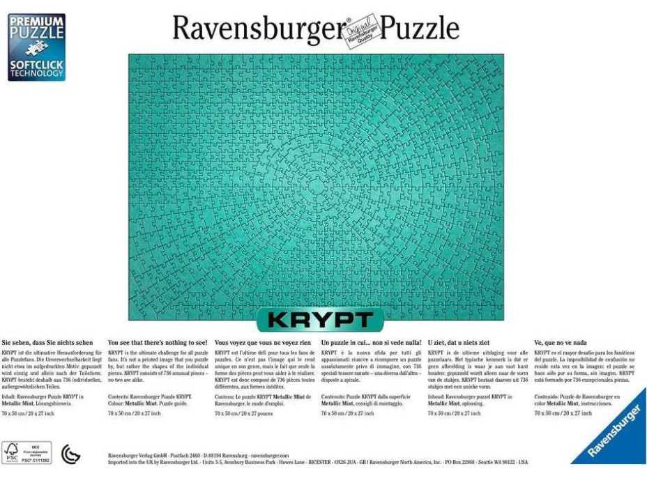 RAVENSBURGER Metalické puzzle Krypt Metallic Mint 736 dílků