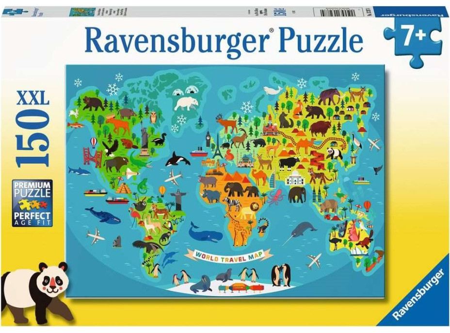 RAVENSBURGER Puzzle Mapa světa divokých zvířat XXL 150 dílků