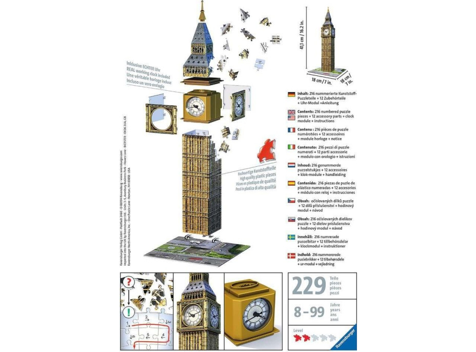 RAVENSBURGER 3D puzzle Big Ben s hodinami 216 dílků
