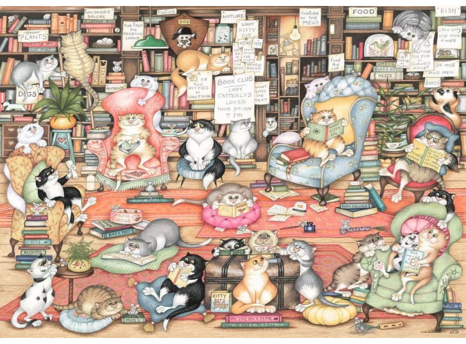 RAVENSBURGER Puzzle Crazy Cats: Bingleyho knižní klub 1000 dílků