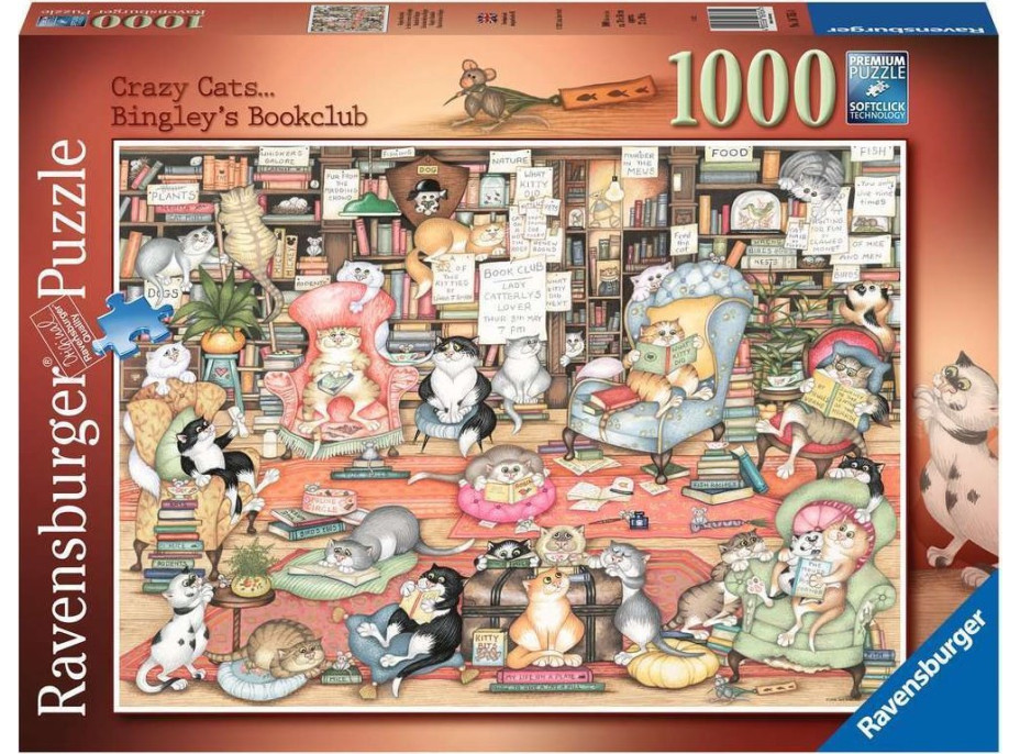 RAVENSBURGER Puzzle Crazy Cats: Bingleyho knižní klub 1000 dílků