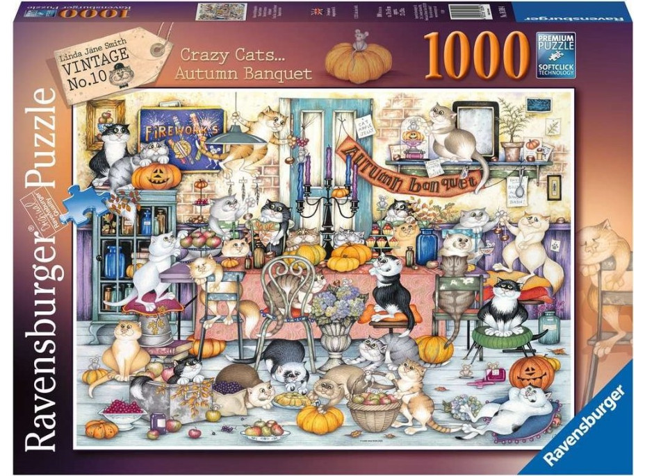 RAVENSBURGER Puzzle Crazy Cats: Podzimní hostina 1000 dílků