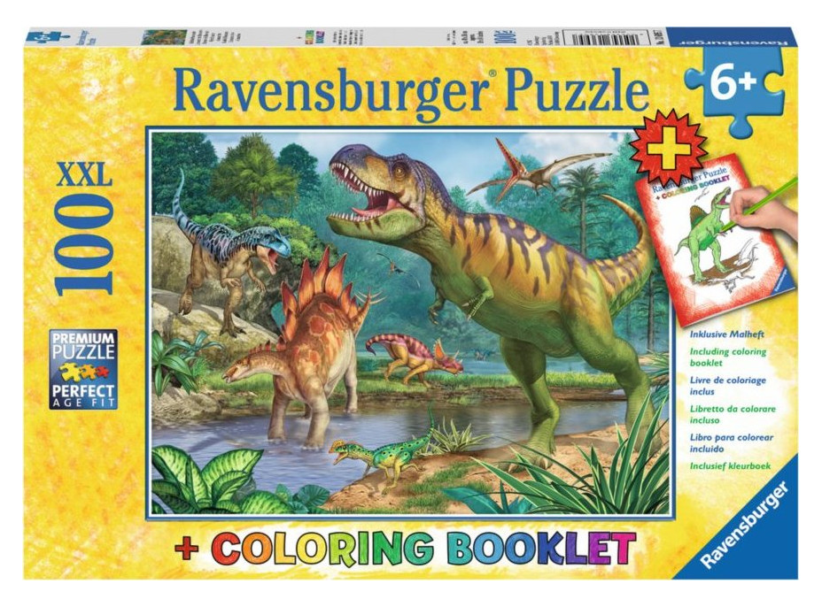 RAVENSBURGER Puzzle Pravěký svět dinosaurů XXL 100 dílků + omalovánky