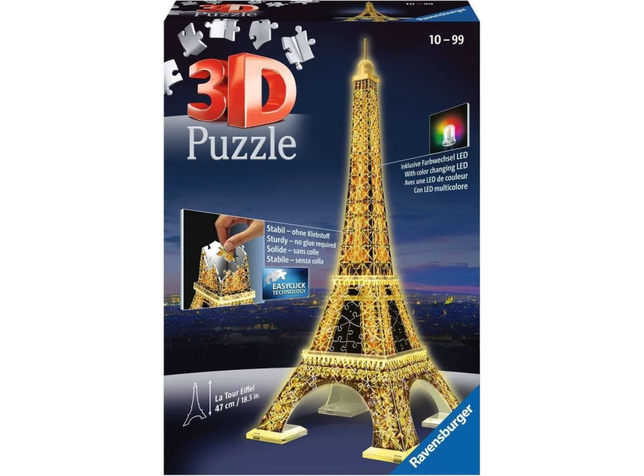 RAVENSBURGER Svítící 3D puzzle Noční edice Eiffelova věž 216 dílků