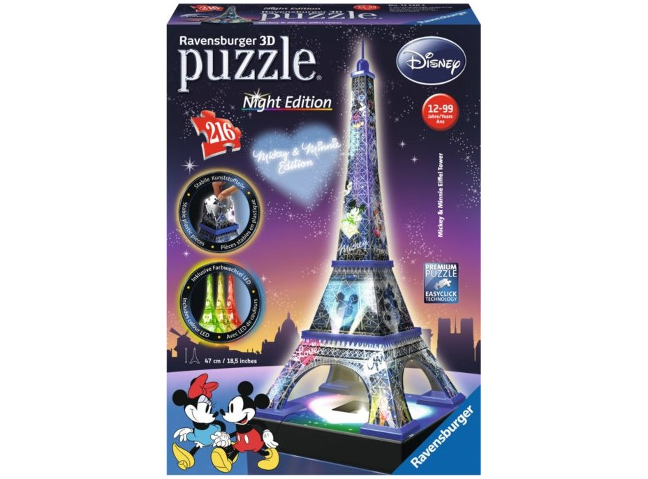 RAVENSBURGER Svítící 3D puzzle Noční edice Eiffelova věž Disney 216 dílků