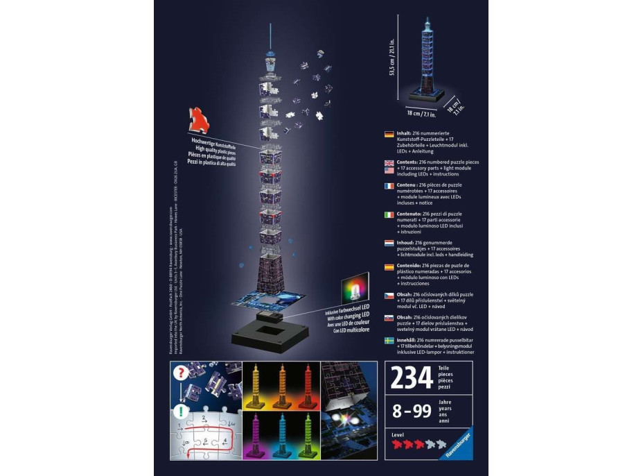 RAVENSBURGER Svítící 3D puzzle Noční edice Taipei 101, Taiwan 216 dílků