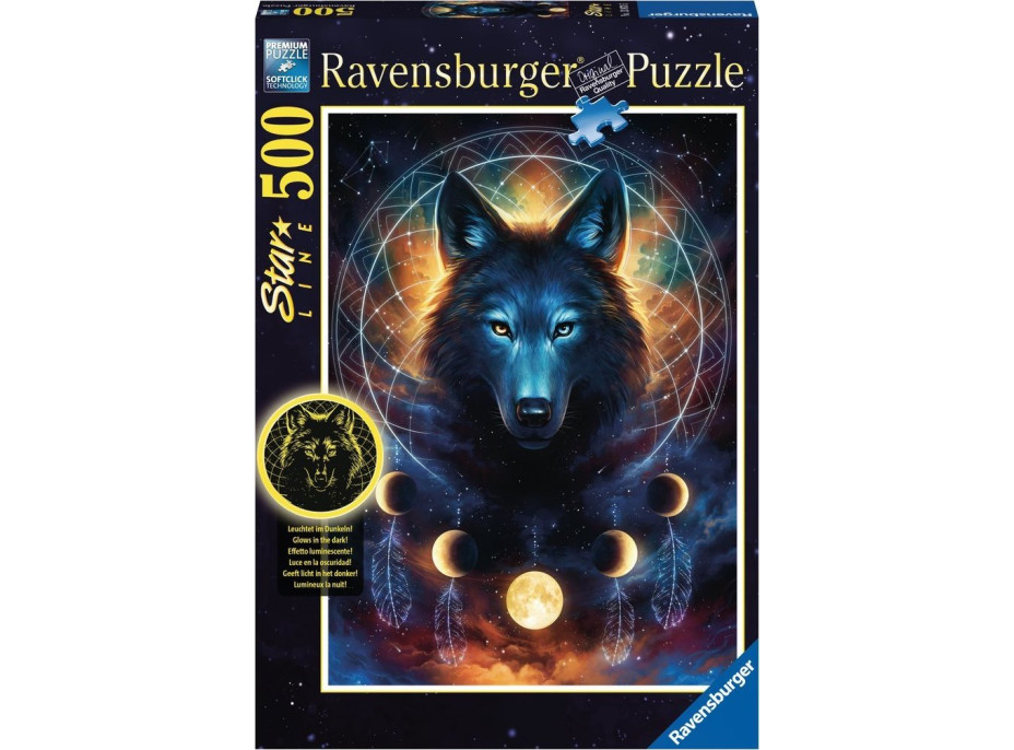 RAVENSBURGER Svítící puzzle Měsíční vlk 500 dílků