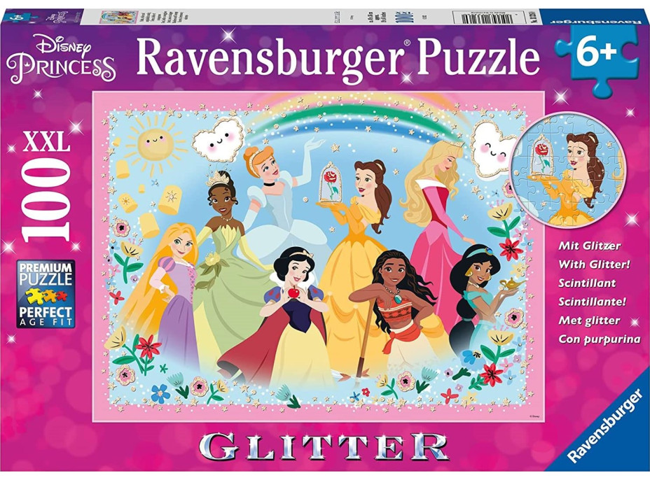 RAVENSBURGER Třpytivé puzzle Disney princezny: Silné, krásné a neuvěřitelně odvážné XXL 100 dílků