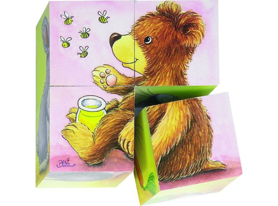 GOKI Dřevěné kostky Mláďátka, 4 kostky