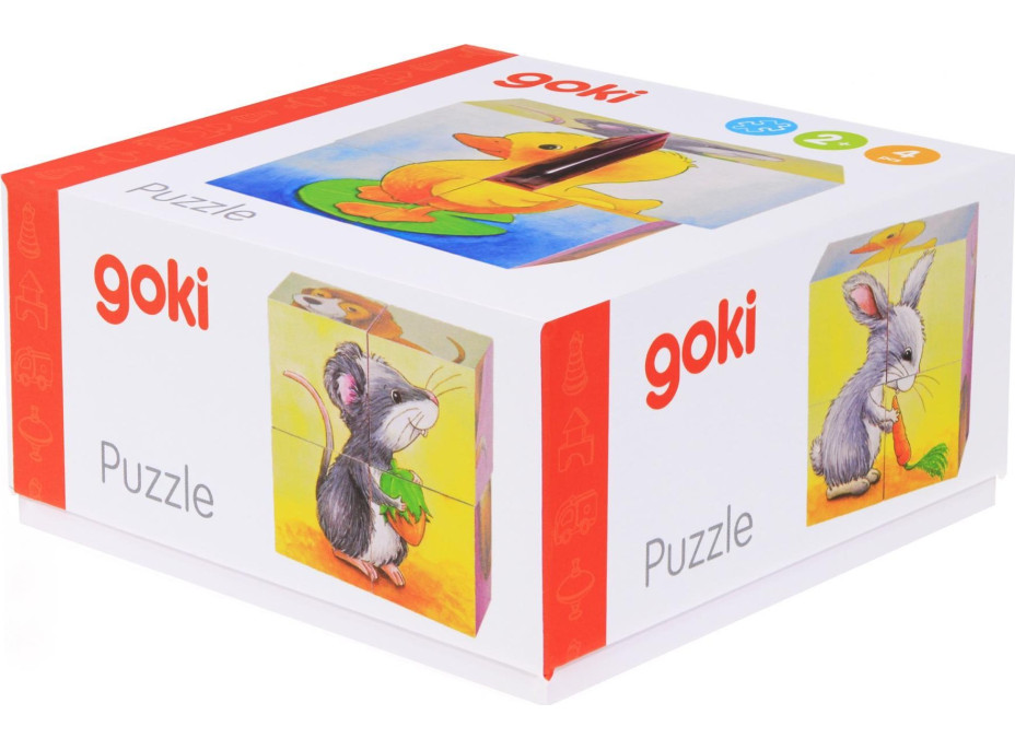 GOKI Dřevěné kostky Mláďátka, 4 kostky