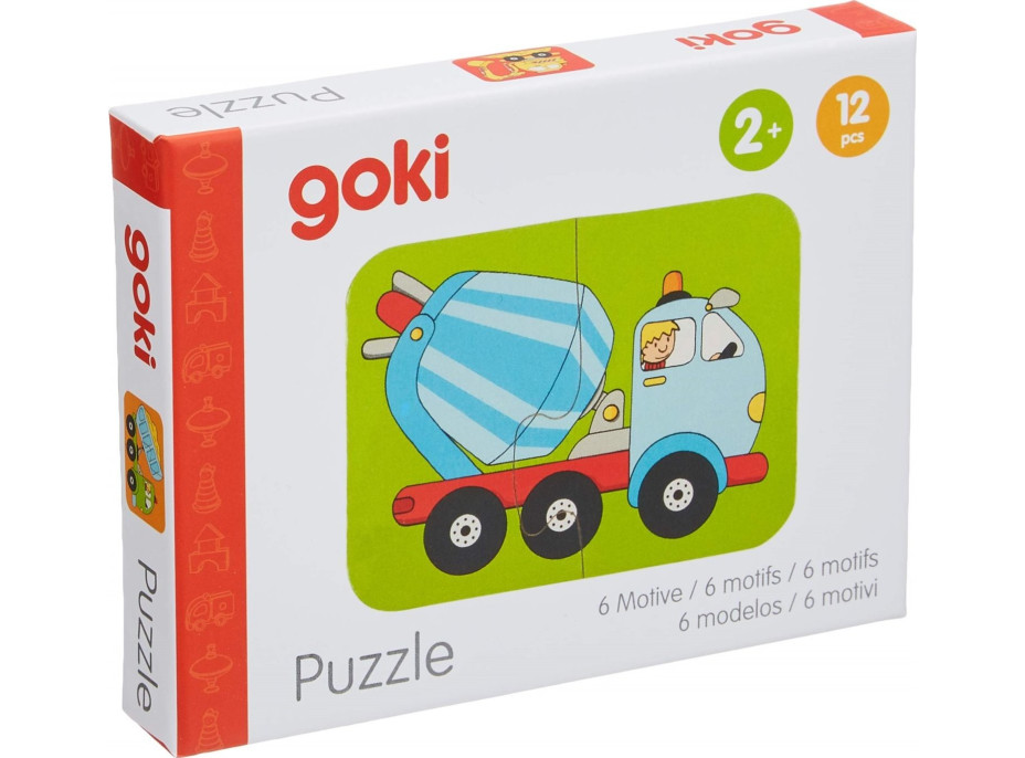 GOKI Dřevěné puzzle dvojice Dopravní prostředky 6x2 dílků