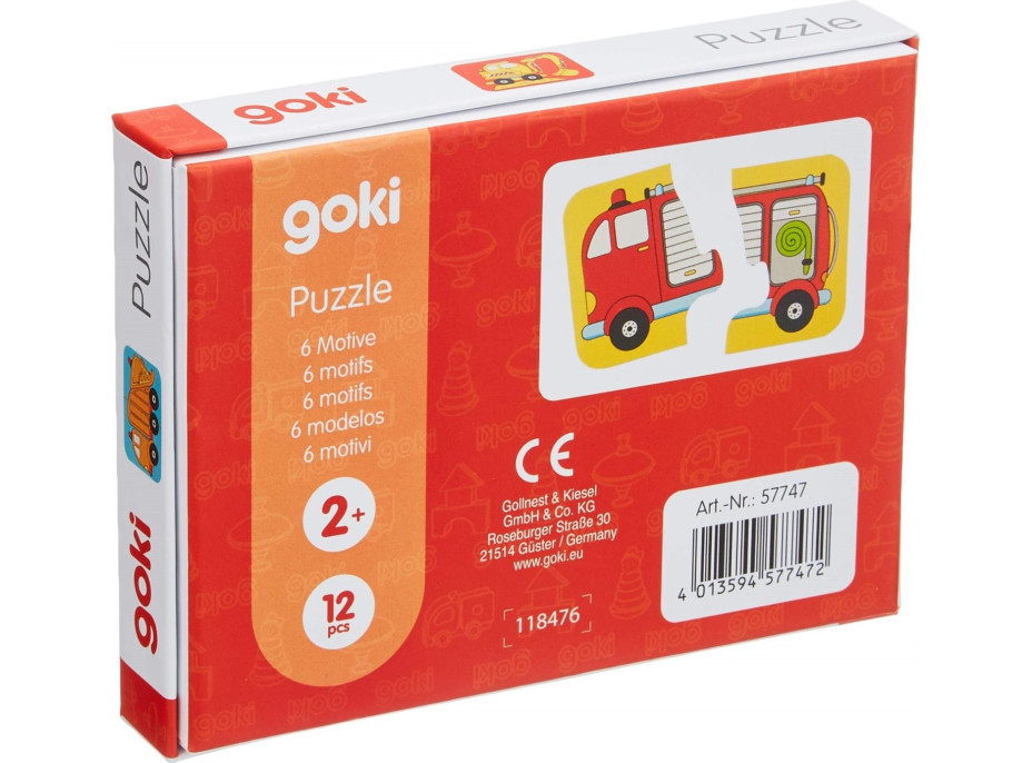 GOKI Dřevěné puzzle dvojice Dopravní prostředky 6x2 dílků