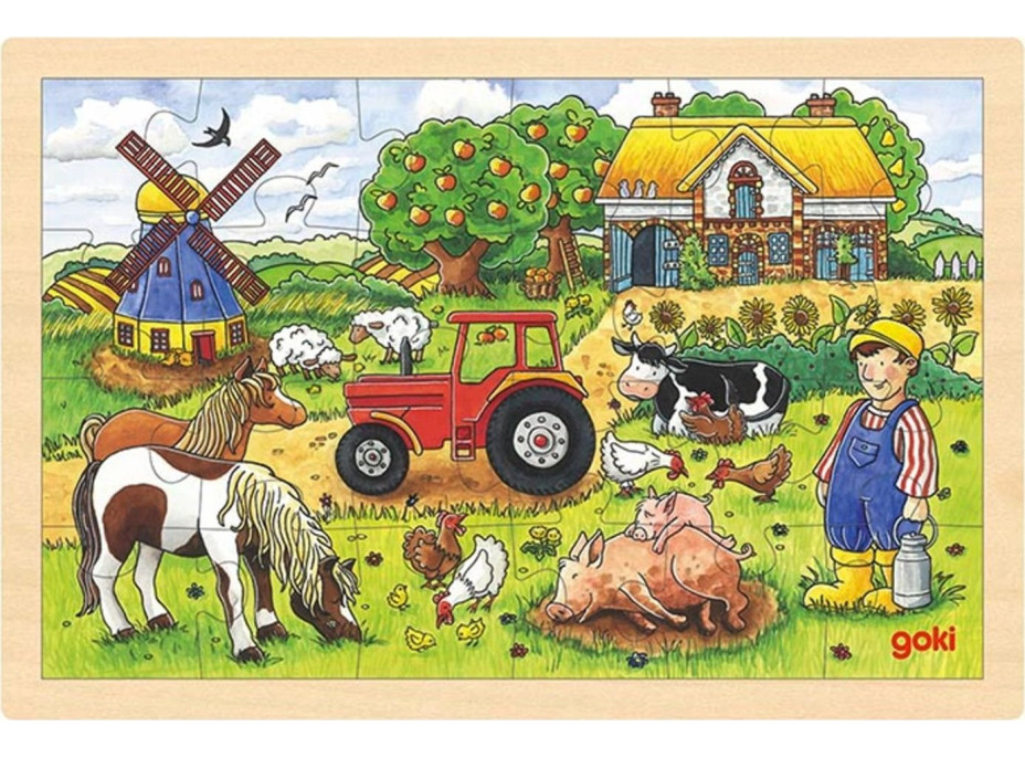 GOKI Dřevěné puzzle Farma pana Millera 24 dílků