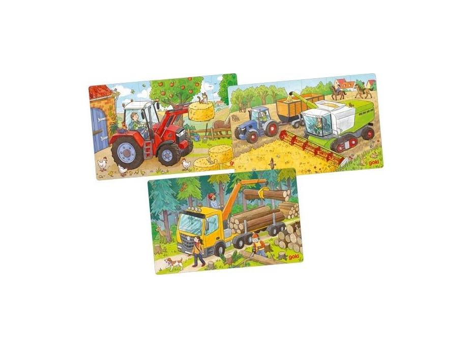 GOKI Dřevěné puzzle Zemědělské stroje 3x24 dílků