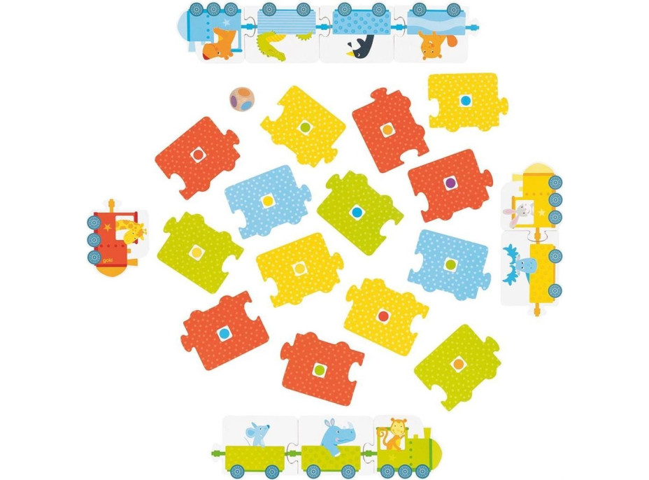 GOKI Puzzle hra s kostkami Vláčky