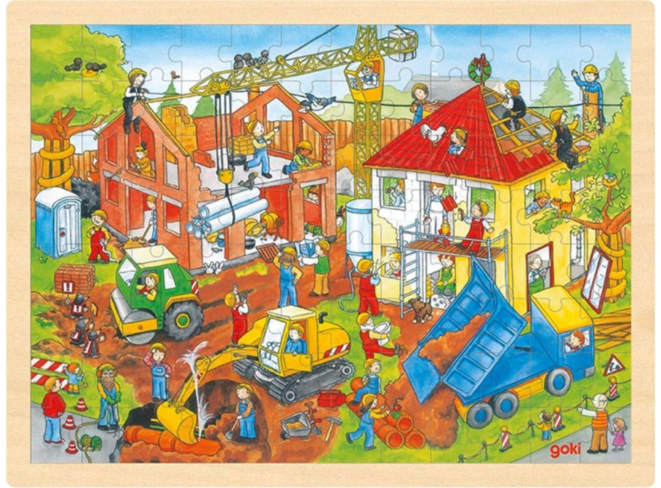 GOKI Dřevěné puzzle Na staveništi 96 dílků