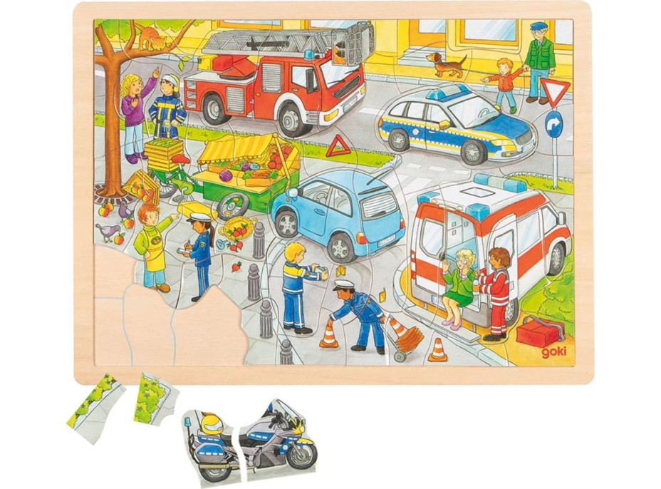 GOKI Dřevěné puzzle Policie 56 dílků