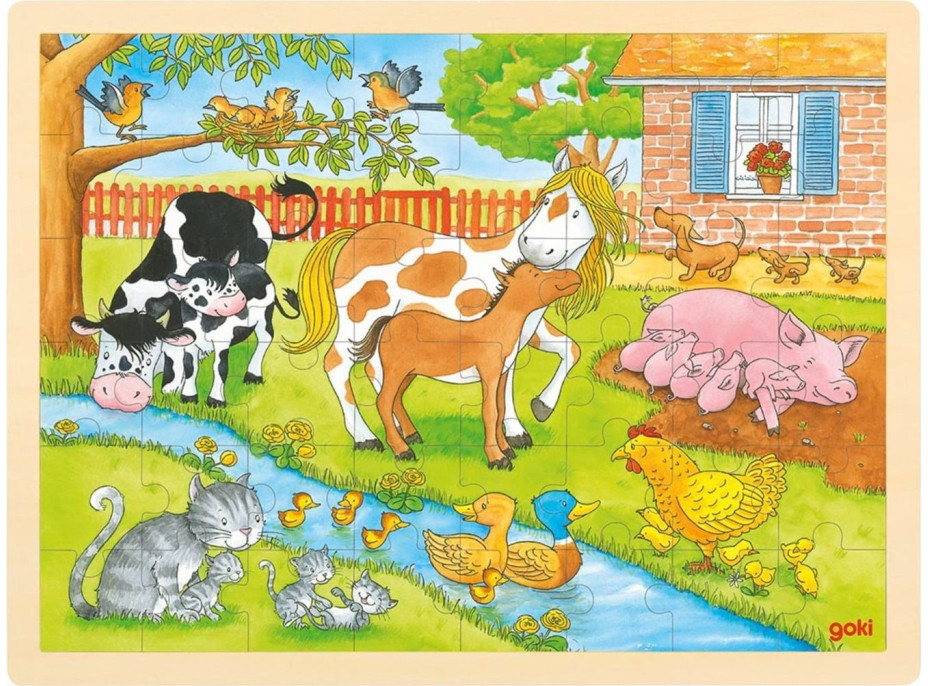 GOKI Dřevěné puzzle Život na farmě 48 dílků