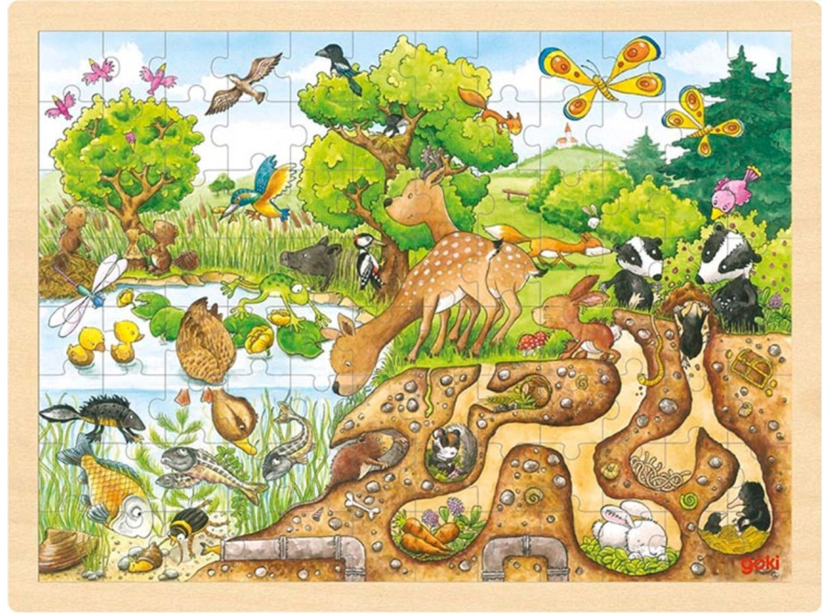 GOKI Dřevěné puzzle Zkoumání přírody 96 dílků