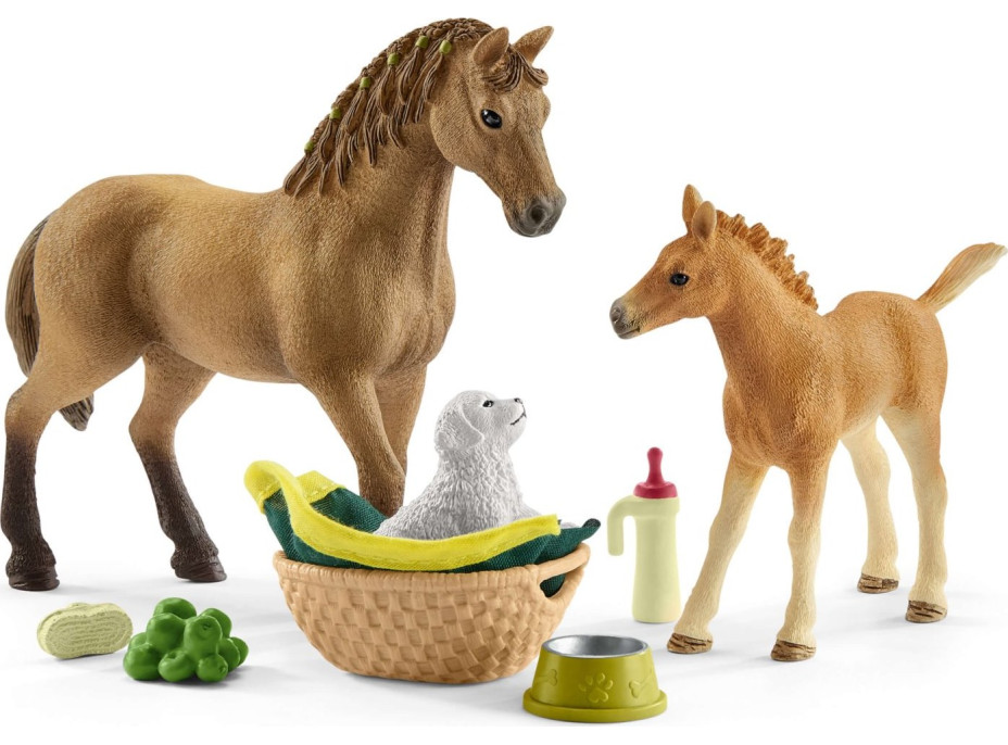 SCHLEICH Horse Club® 42432 Set hříbě a Quarter kůň se štěňátkem a doplňky