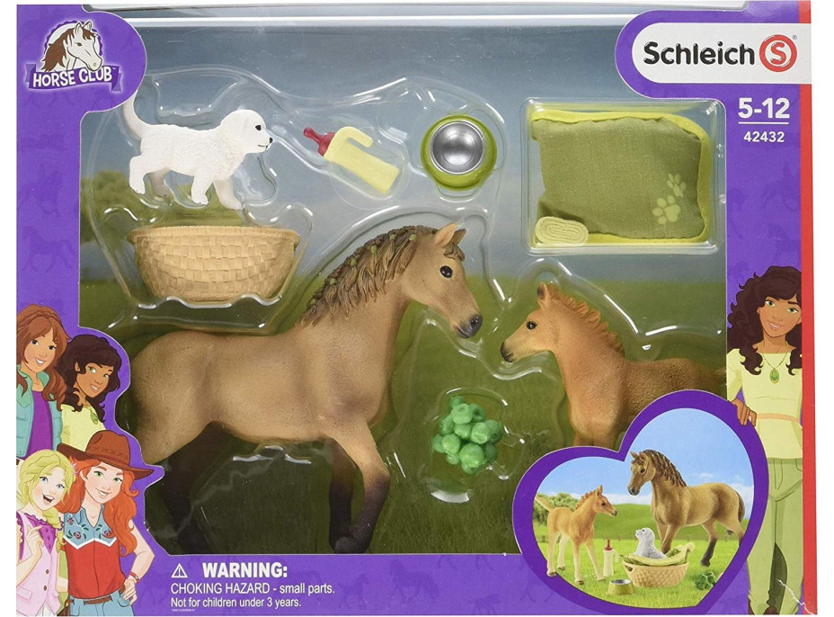 SCHLEICH Horse Club® 42432 Set hříbě a Quarter kůň se štěňátkem a doplňky