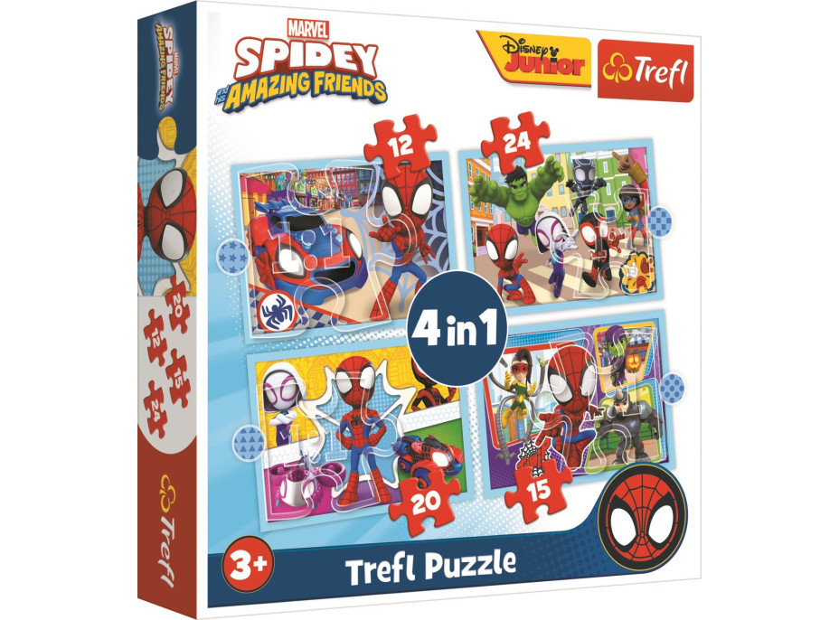 TREFL Puzzle Spidey a jeho úžasní přátelé 4v1 (12,15,20,24 dílků)