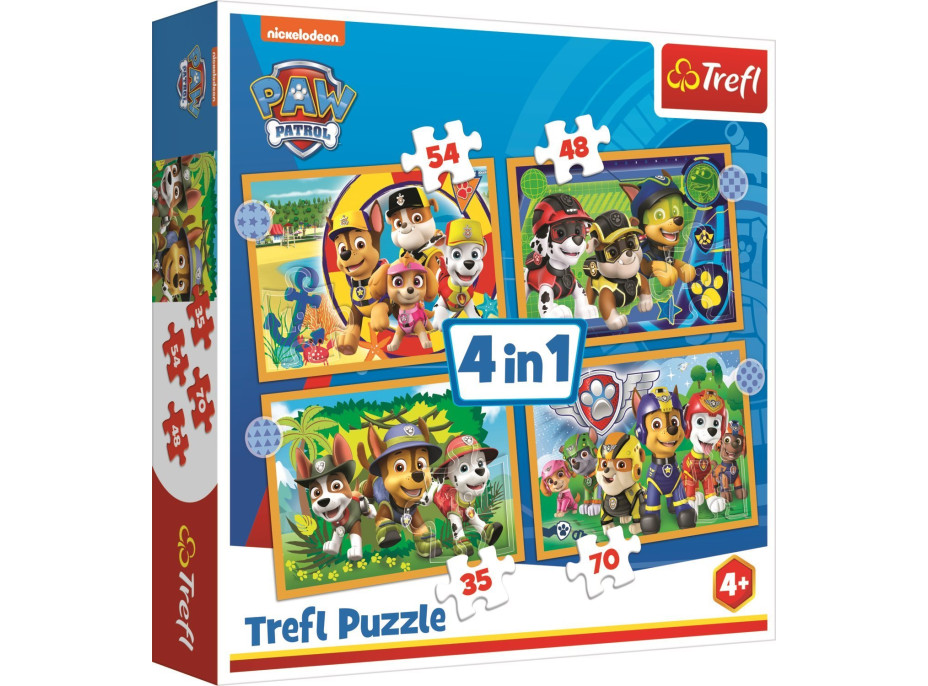 TREFL Puzzle Tlapková patrola: Prázdniny 4v1 (35,48,54,70 dílků)