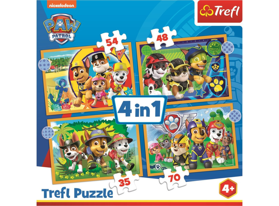 TREFL Puzzle Tlapková patrola: Prázdniny 4v1 (35,48,54,70 dílků)