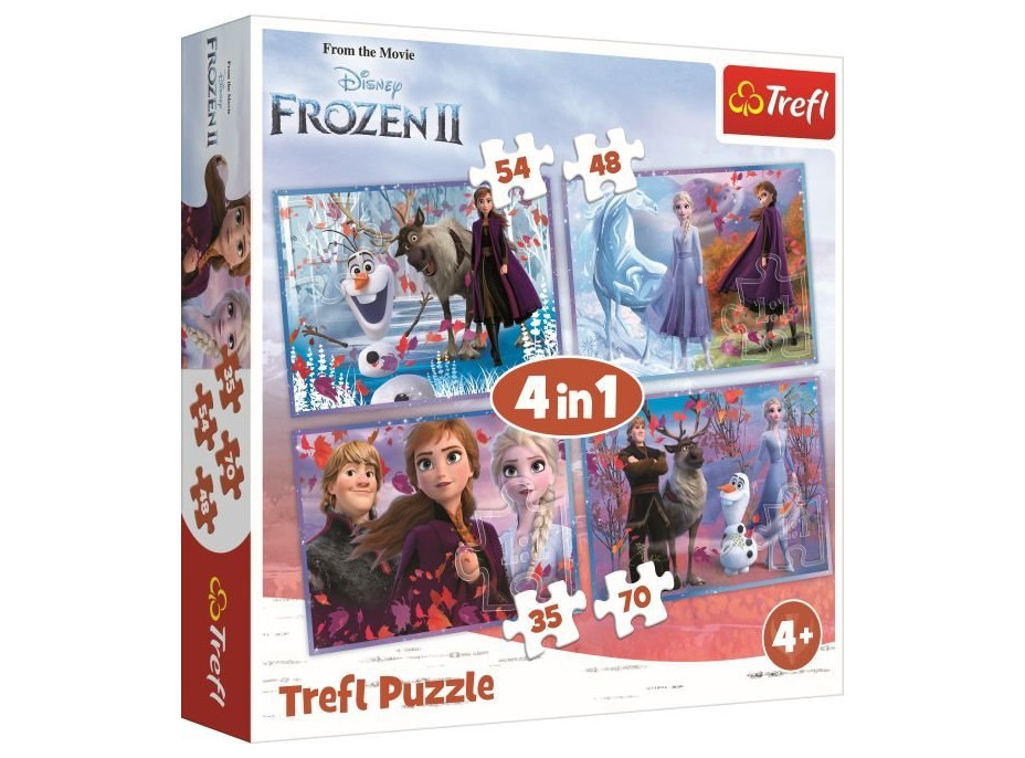 TREFL Puzzle Ledové království 2: Cesta do neznáma 4v1 (35,48,54,70 dílků)