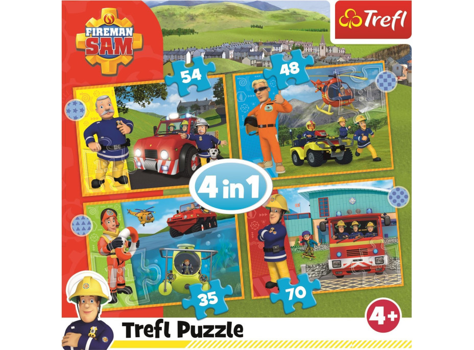 TREFL Puzzle Statečný požárník Sam 4v1 (35,48,54,70 dílků)