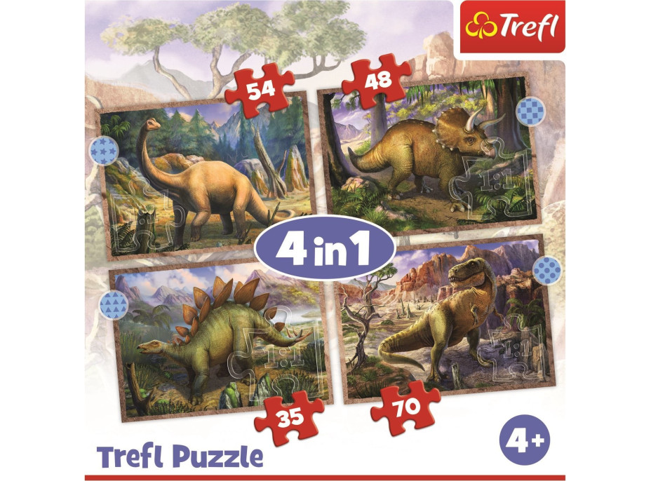 TREFL Puzzle Zajímaví dinosauři 4v1 (35,48,54,70 dílků)