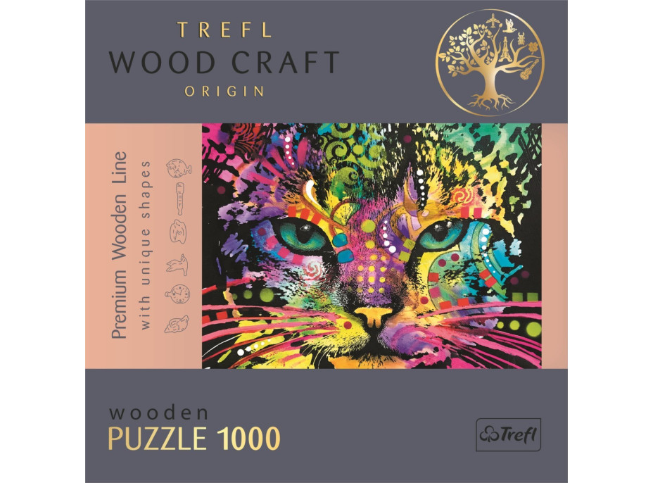 TREFL Wood Craft Origin puzzle Barevná kočka 1000 dílků