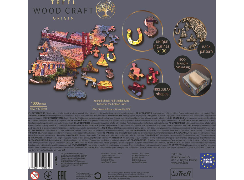 TREFL Wood Craft Origin puzzle Západ slunce nad Golden Gate 1000 dílků