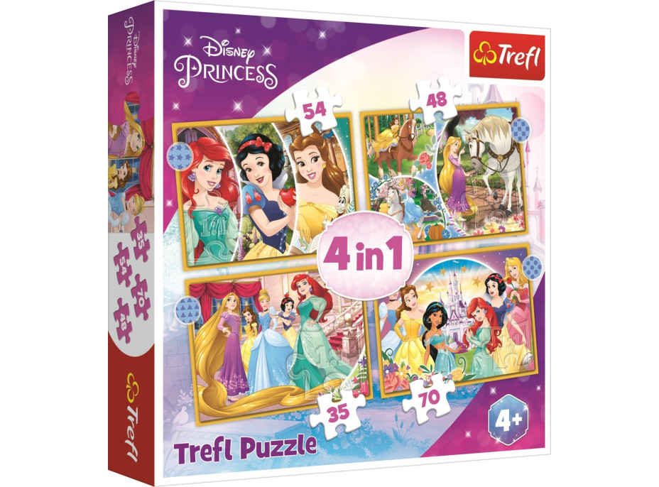 TREFL Puzzle Disney princezny: Šťastný den 4v1 (35,48,54,70 dílků)