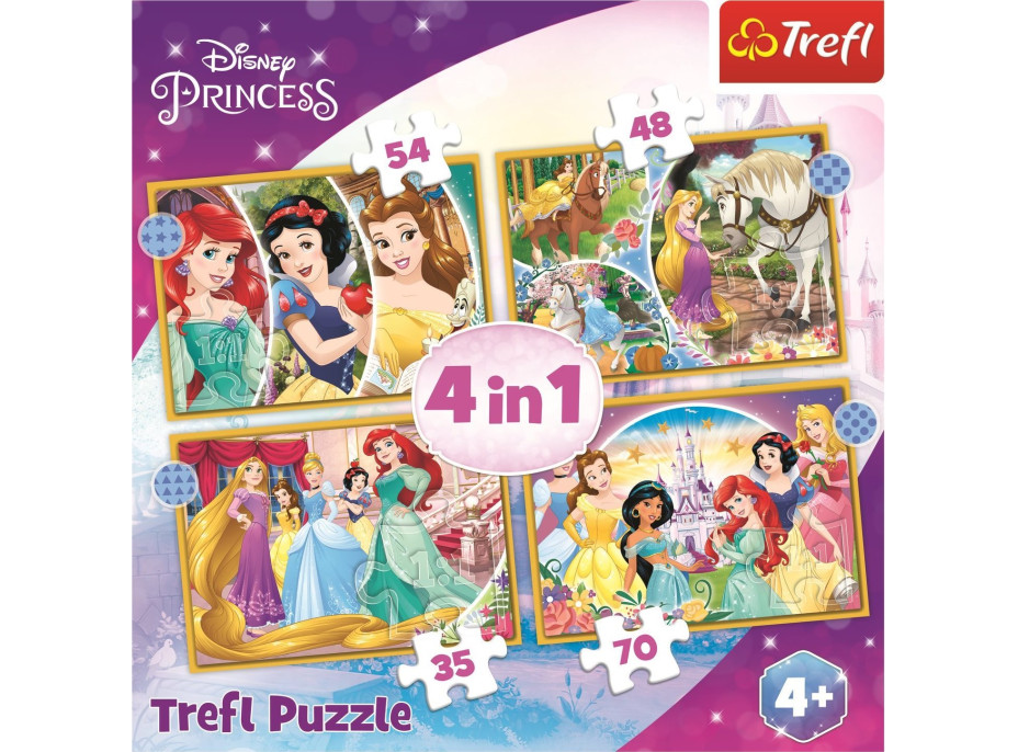 TREFL Puzzle Disney princezny: Šťastný den 4v1 (35,48,54,70 dílků)