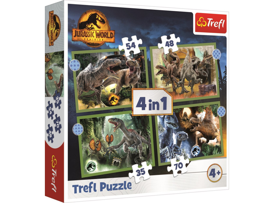 TREFL Puzzle Jurský svět: Nadvláda 4v1 (35,48,54,70 dílků)