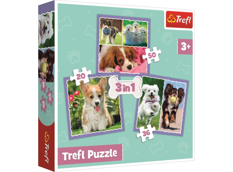 TREFL Puzzle Roztomilá štěňata 3v1 (20,36,50 dílků)