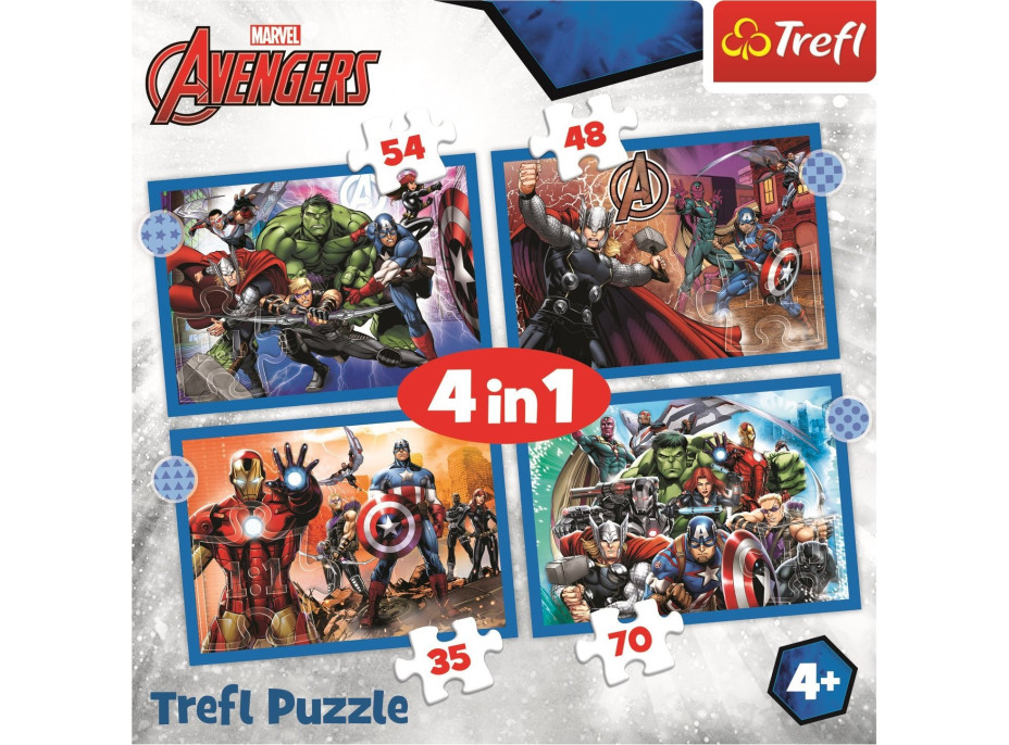 TREFL Puzzle Stateční Avengers 4v1 (35,48,54,70 dílků)