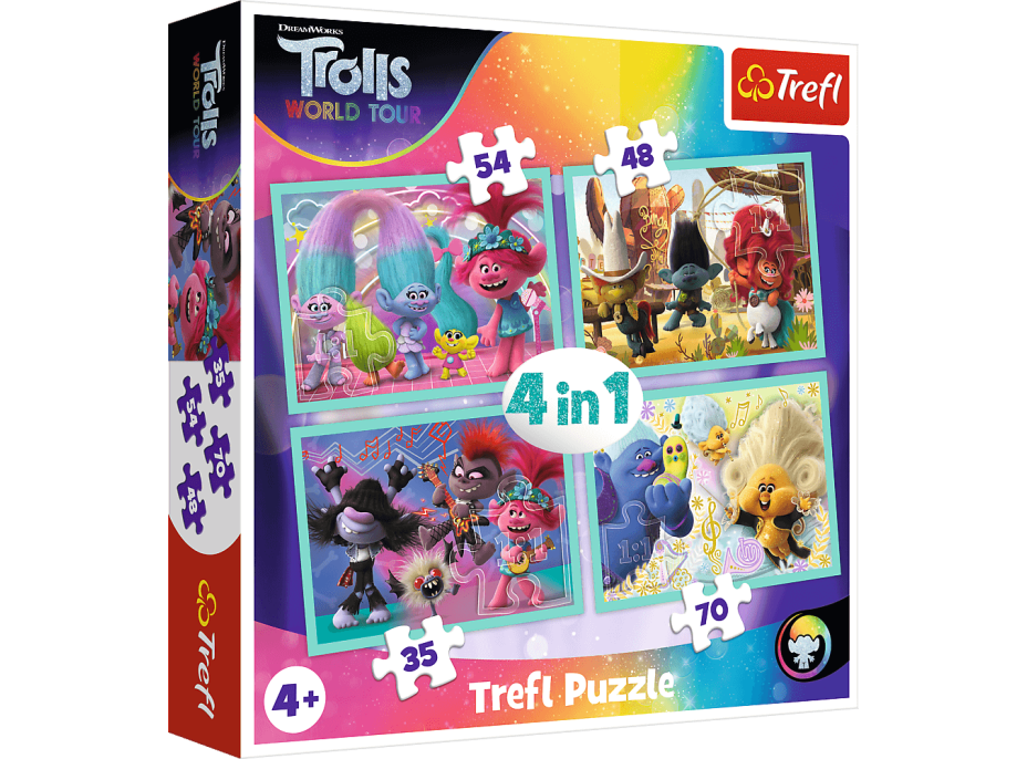 TREFL Puzzle Trollové 2: Světové turné 4v1 (35,48,54,70 dílků)