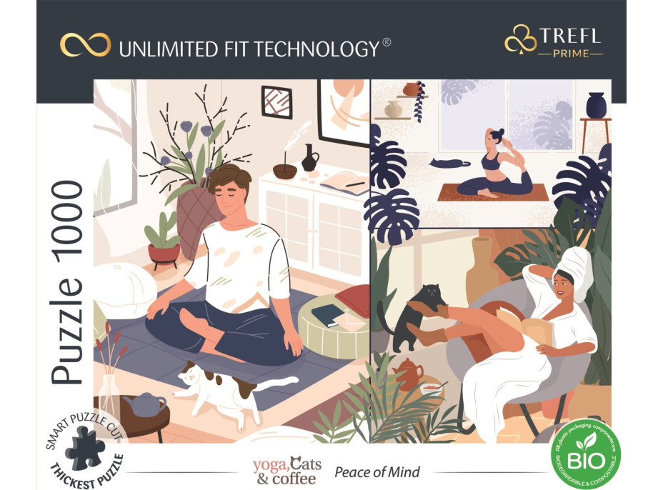 TREFL Puzzle UFT Yoga, Cats & Coffee: Klid v duši 1000 dílků