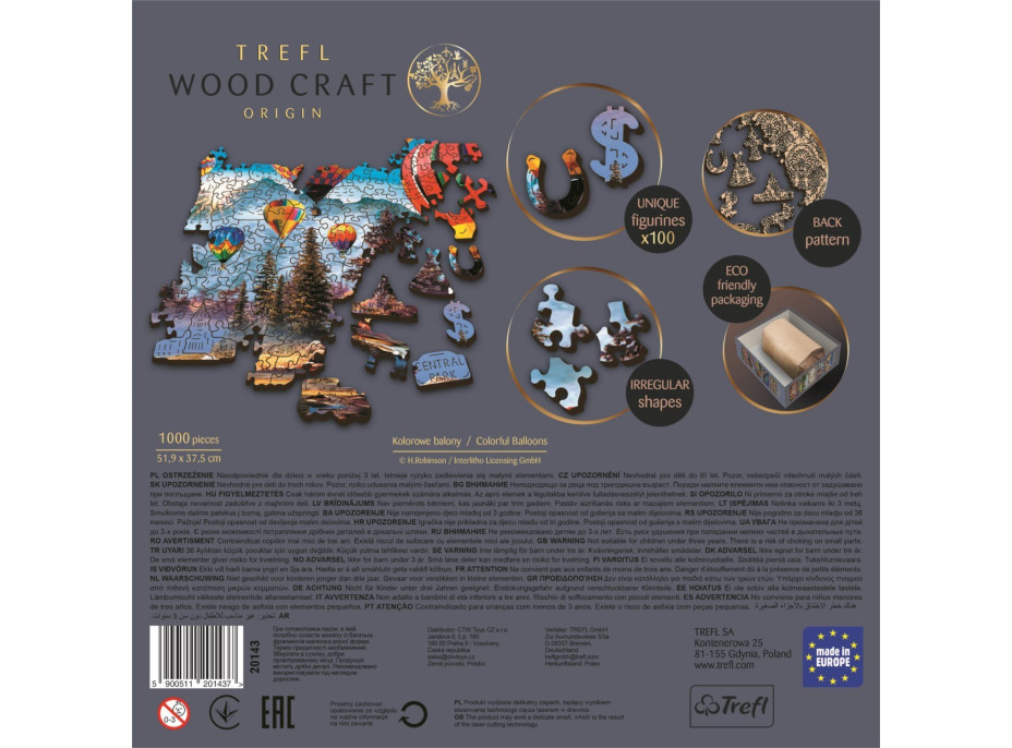 TREFL Wood Craft Origin puzzle Barevné balóny 1000 dílků